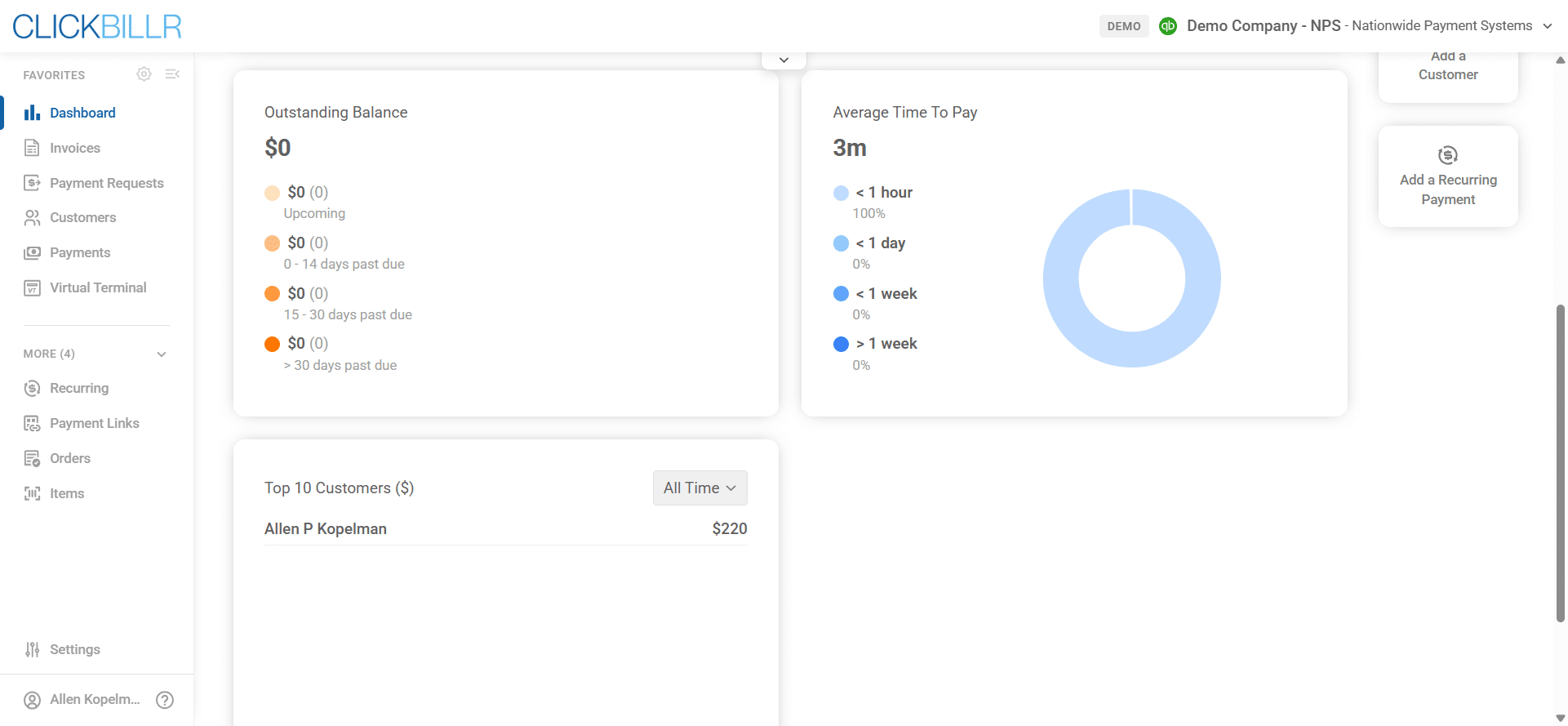 clickbillr dashboard bottom