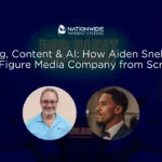 “Podcast hosts Allen Kopelman and Aiden Snell seated in a studio setting, with overlay text that reads ‘Branding, Content & AI: How Aiden Snell Made a Six-Figure Media Company from Scratch’”