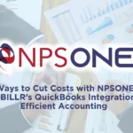 "Background featuring the NPSOne logo with overlay text highlighting five cost-cutting strategies using NPSOne and ClickBILLR’s QuickBooks integrations for efficient accounting."
