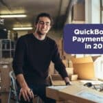 A person using a smartphone to make a contactless payment at a retail checkout counter. The image features a bold white text overlay: "The Complete Guide to Merchant Services and Payment Technology for Businesses (2026)" and includes the Nationwide Payment Systems logo in the bottom left. Caption