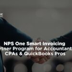 A high-quality graphic showing an accountant working on a laptop with the NPS One dashboard open. Superimposed text reads: "Accountant & CPA Referral Program: Earn 20% Residual Income with NPS One Smart Invoicing." The Nationwide Payment Systems logo is in the top right.