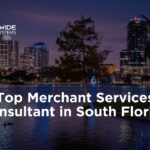 A scenic night view of a Park in downtown Fort Lauderdale, Florida. White text overlays the bottom center reading "Top Merchant Services Consultant in South Florida," with the Nationwide Payment Systems logo positioned in the top left corner.